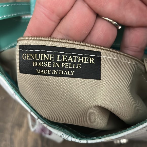 L'Artigiano Italian Genuine Leather Crossbody Bag Teal Floral - Picture 5 of 12